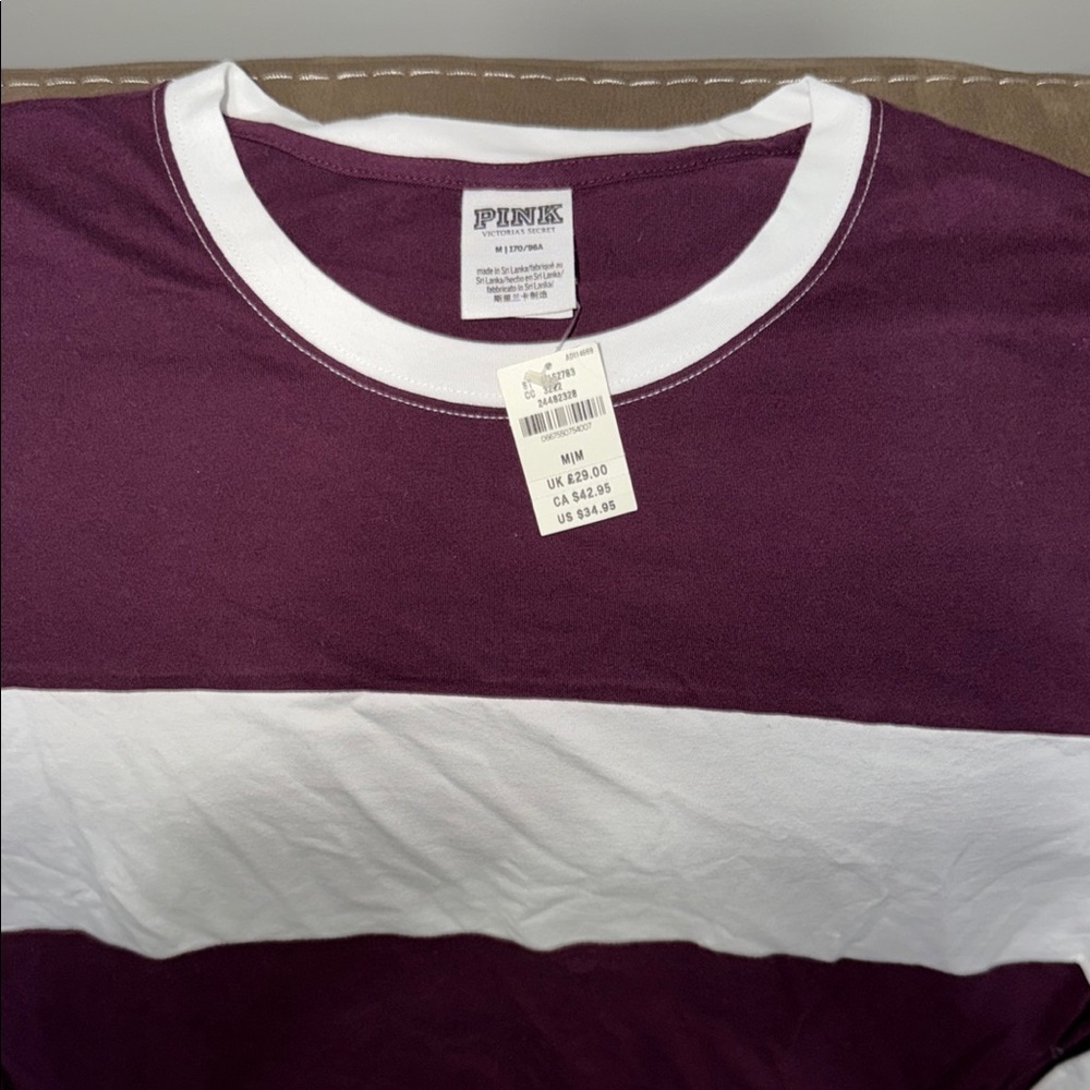 PINK Victoria's Secret Plum and White Colorblock Crew Tee